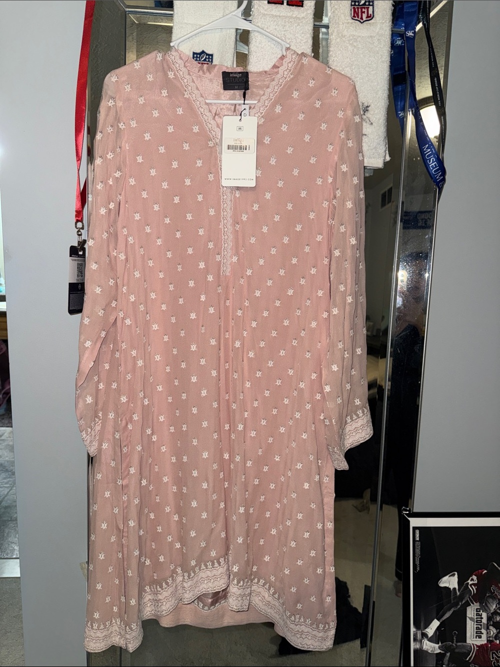 Women's Pink Embroidered Long Sleeve Dress